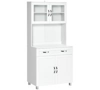 HOMCOM Alacena de Cocina Alta 170 cm Mueble Auxiliar con Cajón Blanco | Buffet Armario Despensa, Estantes Ajustables, para Comedor y Salón