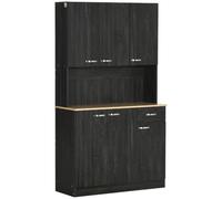 HOMCOM Alacena de Cocina Alta 180 cm con 6 Puertas Cajón Negro Veteado | Mueble Auxiliar de Cocina, Armario Despensa, Encimera Abierta, Estantes Ajustables, Estilo Moderno