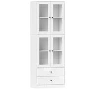 HOMCOM Alacena de Cocina Alta con 4 Puertas de Vidrio 2 Cajones Estantes Ajustables 59x30x170 cm Blanco