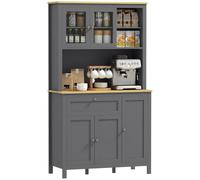 HOMCOM Alacena de Cocina Alta con 5 Puertas y Cajón 100x40x180 cm Gris | Mueble Auxiliar de Cocina, Estante Ajustable, Encimera Abierta de Microondas, Orificio para Cable, para Comedor, Salón