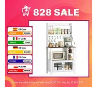 HOMCOM Alacena de Cocina Alta, Mueble Auxiliar de Cocina, con 6 Ganchos para Tazas, 2 Puertas de Vidrio, Estantes Abiertos, Blanco, 80x40x152 cm