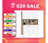 Homcom alacena de cocina alta, mueble auxiliar de cocina con 6 puertas y gran cajón, estantes, encimera amplia, para comedor, salón, 120x40x175 cm, blanco y natural