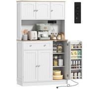 HOMCOM Alacena de Cocina Alta con Estación de Carga, Mueble Auxiliar de Cocina, 6 Puertas, 1 Cajón, Estantes Ajustables, 4 Estantes para Especias, Encimera Amplio, para Comedor, 100x40x173 cm, Blanco
