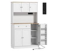Homcom alacena de cocina alta con estación de carga, mueble auxiliar de cocina, 6 puertas, cajón, estantes ajustables, 4 estantes para especias, encimera amplio, para comedor, 100x40x173 cm, blanco 17