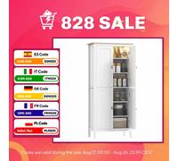 HOMCOM Alacena de Cocina Alta con Luz LED Sensor de Movimiento, Mueble Auxiliar de Cocina con Iluminación Regulable en 3 Colores White