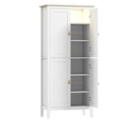 Homcom alacena de cocina alta con luz led sensor de movimiento, mueble auxiliar de cocina con iluminación regulable en 3 colores, 4 puertas y estantes ajustables, blanco