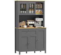 HOMCOM Alacena de Cocina Alta, Mueble Auxiliar de Cocina, con 5 Puertas, Estante Ajustable, Cajón, Encimera Abierta de Microondas, Orificio para Cable, 100x40x180 cm, para Comedor, Salón, Gris