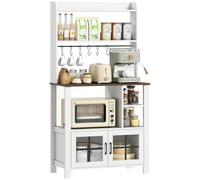 HOMCOM Alacena de Cocina Alta, Mueble Auxiliar de Cocina, con 6 Ganchos para Tazas, 2 Puertas de Vidrio, Estantes Abiertos, Blanco, 80x40x152 cm