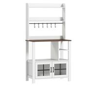 HOMCOM Alacena de Cocina Alta, Mueble Auxiliar de Cocina, con 6 Ganchos para Tazas, 2 Puertas de Vidrio, Estantes Abiertos, Blanco, 80x40x152 cm