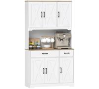 HOMCOM Alacena de Cocina Alta, Mueble Auxiliar de Cocina, con 6 Puertas, Encimera Abierta para Microondas, 2 Cajones, Estantes Ajustables, Orificio para Cable, 94x39,5x175,2 cm, Blanco