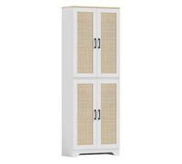 HOMCOM Alacena de Cocina Aparador de Cocina Mueble Auxiliar con Estantes Ajustables Puertas de Ratán y Sistema Anti-vuelco 60x30x170 cm Blanco