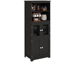 HOMCOM Alacena de Cocina Aparador de Comedor Armario de Cocina con 4 Puertas 2 Estantes Abiertos y Estante Ajustable para Salón 60x30x162 cm Negro