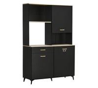 Homcom alacena de cocina aparador de comedor con 1 cajón 3 puertas y almacenamiento abierto mueble auxiliar para microondas de estilo moderno 119x41x180 cm negro