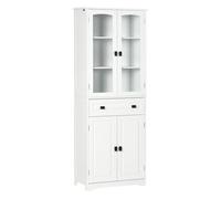 HOMCOM Alacena de Cocina Aparador de Comedor Mueble Auxiliar con 4 Puertas 1 Cajón y 2 Estantes Ajustables para Salón 60x30x160 cm Blanco