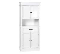 HOMCOM Alacena de Cocina Aparador de Comedor Mueble Auxiliar para Microondas con 4 Puertas 1 Cajón y Estante Abierto para Salón 74x39,5x183 cm Blanco
