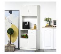HOMCOM Alacena de Cocina Mueble Auxiliar Buffet para Microondas 3 Armarios Puertas Balda Ajustable Cajón y Estante 71x41x178 cm Blanco Aosom España