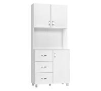 HOMCOM Alacena de Cocina Armario de Cocina Moderno con 3 Cajones 3 Puertas y Estantes Ajustables Mueble Auxiliar para Comedor Salón 80x39,5x183,5 cm Blanco
