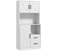 HOMCOM Alacena de Cocina Armario de Cocina Mueble Auxiliar de Cocina con Puertas Compartimentos Abiertos Cajones y Estantes Ajustables Antivuelco para Comedor Salón 70x40x180 cm