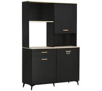 HOMCOM Alacena de Cocina con 1 Cajón para Microondas 119x41x180 cm Negro | Aparador de Comedor, 3 Puertas, Almacenamiento Abierto, Mueble Auxiliar, Estilo Moderno