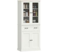 HOMCOM Alacena de Cocina con 2 Puertas de Acrílico 76x40x182,5 cm Crema | Mueble Auxiliar de Cocina, Cajón Grande, Estantes Ajustables, para Comedor