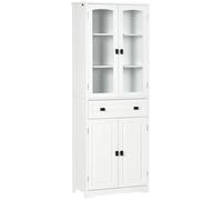 HOMCOM Alacena de Cocina con 2 Puertas de Vidrio y Cajón 60x30x160 cm Blanco Blanco