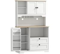 HOMCOM Alacena de Cocina con 3 Puertas 2 Cajones 3 Estantes en la Puerta 8 Ganchos Encimera Amplia Blanco