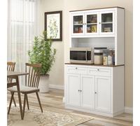 HOMCOM Alacena de Cocina con 3 Puertas de Vidrio 100x40x180 cm Blanco