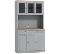 HOMCOM Alacena de Cocina con 3 Puertas de Vidrio Compartimento Abierto 2 Cajones y Estantes Ajustables 100x40x180 cm Gris