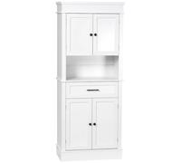Homcom alacena de cocina aparador de comedor mueble auxiliar para microondas con 4 puertas 1 cajón y estante abierto para salón 74x39,5x183 cm roble
