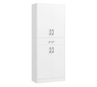 HOMCOM Alacena de Cocina con 4 Puertas 1 Cajón y Estantes Ajustables Antivuelco Armario de Cocina Moderno para Comedor Salón 70,8x34x180 cm Blanco y Plata