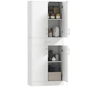 HOMCOM Alacena de Cocina con 4 Puertas 70,8x34x180 cm Blanco y Plata