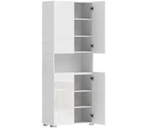 HOMCOM Alacena de Cocina con 4 Puertas Compartimento Abierto Estantes Ajustables 68x34x180 cm Blanco Brillo Aosom España