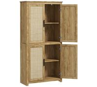HOMCOM Alacena de Cocina con 4 Puertas de Ratán y Estantes Ajustables Estilo Bohemio Natural 80x33x162,6 cm