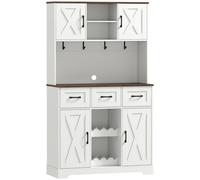 HOMCOM Alacena de Cocina con Botellero para 8 Botellas 4 Puertas 3 Cajones Encimera Amplio 100x38x172 cm Blanco Aosom España