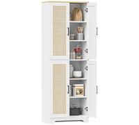 HOMCOM Alacena de Cocina con Estantes Ajustables Aparador de Cocina Puertas de Ratán y Sistema Antivuelco 60x30x170 cm Blanco
