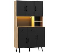 HOMCOM Alacena de Cocina con Luces LED RGB con 6 Puertas 2 Cajones Encimera y Orificio para Cables 100x40x176 cm Negro y Roble