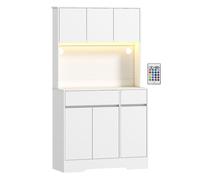 HOMCOM Alacena de Cocina con Luz LED RGB Encimera para Microondas Blanco | Mueble de Cocina, 6 Puertas, 2 Cajones, Estantes Ajustables, Control Remoto, 100x38x180 cm