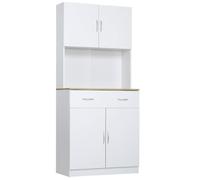 HOMCOM Alacena de Cocina con Puertas Cajón 80x40x180 cm Blanco | Mueble Auxiliar de Cocina, Estantes Ajustables, Antivuelco, para Comedor Salón