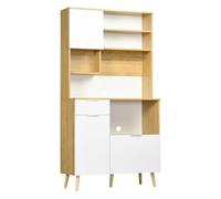 HOMCOM Alacena de Cocina Despensa Armario de Cocina Aparador Alto con 3 Puertas Cajón Estante Ajustable Encimera para Microondas y Toallero 93x40x180 cm Natural y Blanco