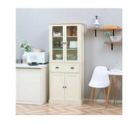 HOMCOM Armario de Cocina Grande Aparador Alto con Vitrina Cajón y Puertas Limpio para Souvenirs 76x40x182,5 cm Crema Aosom España