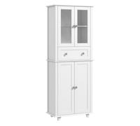 HOMCOM Alacena de Cocina Despensa Armario de Cocina con 2 Puertas de Vidrio Templado Cajón y Estantes Ajustables Aparador para Comedor 61x35x168,5 cm Blanco