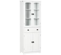 HOMCOM Alacena de Cocina con 2 Puertas de Vidrio 2 Estantes Ajustables y Cajón para Salón Comedor 60x30x160 cm Blanco Aosom España