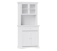 HOMCOM Alacena de Cocina Moderna Armario de Cocina con 1 Cajón 2 Puertas de Vidrio y Estantes Ajustables Carga 50 kg para Comedor Salón 79x40x180 cm Blanco