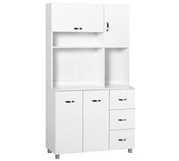 HOMCOM Alacena de Cocina Moderna con 3 Cajones 100x39,5x183,5 cm Blanco | Armario de Cocina, 4 Puertas, Estantes Ajustables, Mueble Auxiliar, para Comedor Salón