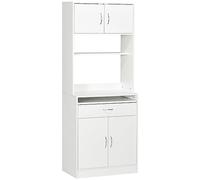 HOMCOM Alacena de Cocina Aparador de Comedor con 4 Puertas Bandeja Extraíble Estante Ajustable Cajón 70x40x180 cm Blanco Aosom España