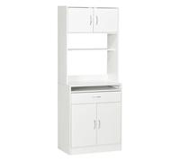 HOMCOM Alacena de Cocina Mueble Aparador Auxiliar con 4 Puertas Bandeja Extraíble Estante Ajustable Cajón y Encimera de Microondas Abierta 70x40x180 cm Blanco
