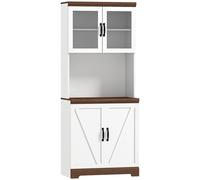 HOMCOM Alacena de Cocina Mueble Auxiliar con 2 Puertas de Vidrio y Baldas Ajustables 72x40x178 cm Blanco