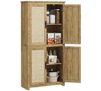 HOMCOM Alacena de Cocina, Mueble Auxiliar de Cocina Alta, con 4 Puertas de Ratán y Estantes Ajustables, Estilo Bohemio, Natural, 80x33x162,6 cm