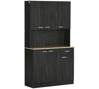 HOMCOM Alacena de Cocina Mueble Auxiliar de Cocina Alta con 6 Puertas Cajón Encimera Abierta y Estantes Ajustables Estilo Moderno Negro Veteado 101x39x180 cm