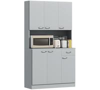 HOMCOM Alacena de Cocina Mueble Auxiliar de Cocina Alta con 6 Puertas Cajón Encimera Abierta y Estantes Ajustables Estilo Moderno Gris 101x39x180 cm